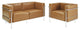 Modern Contemporary Living Room Leather Loveseat and Armchair 2-Piece Set Tan