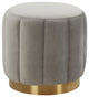 LeisureMod Franklin 19" Round Velvet Ottoman With Gold Base, Light Grey