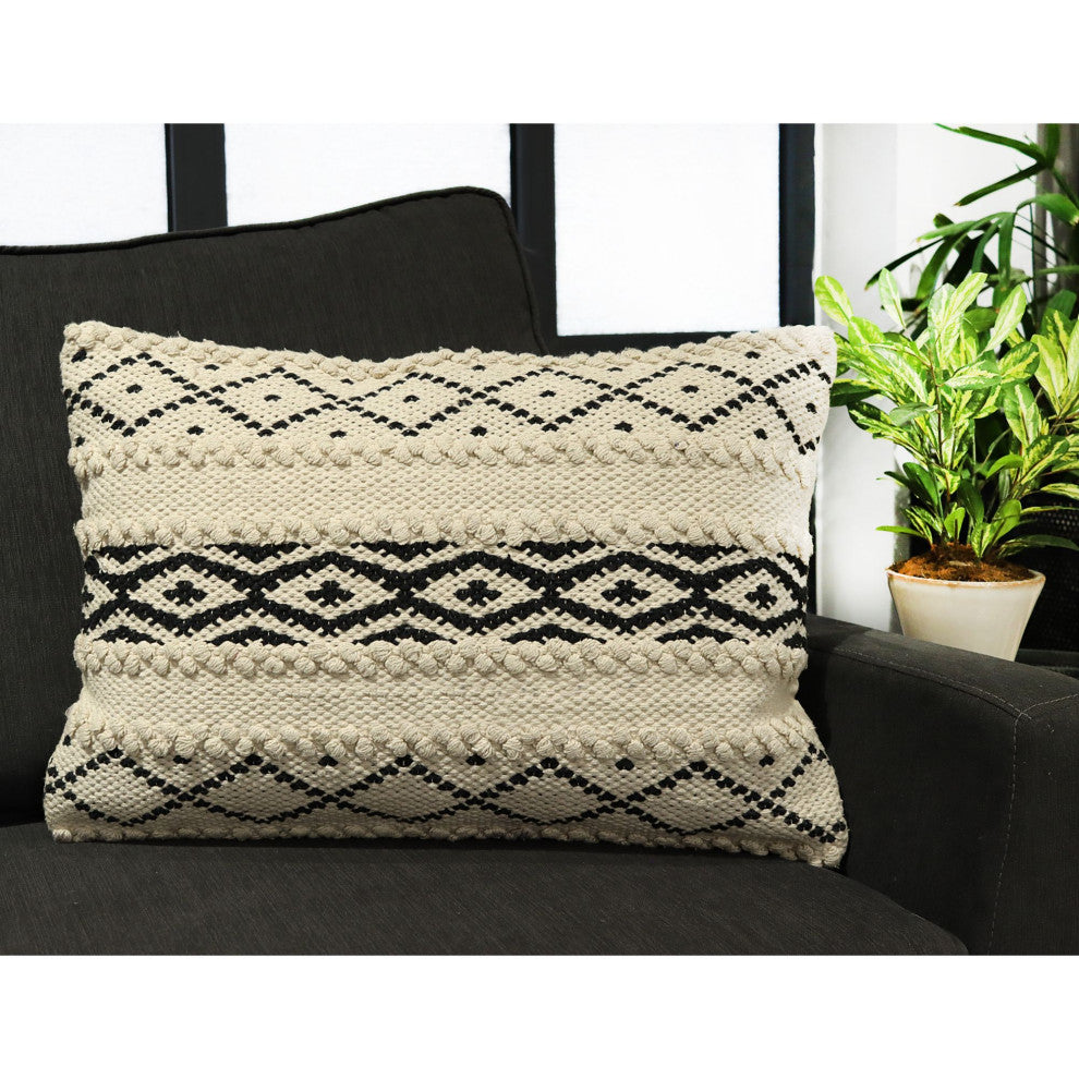Black And White Hand-Woven Benehan Throw Pillow, 16" x 26"