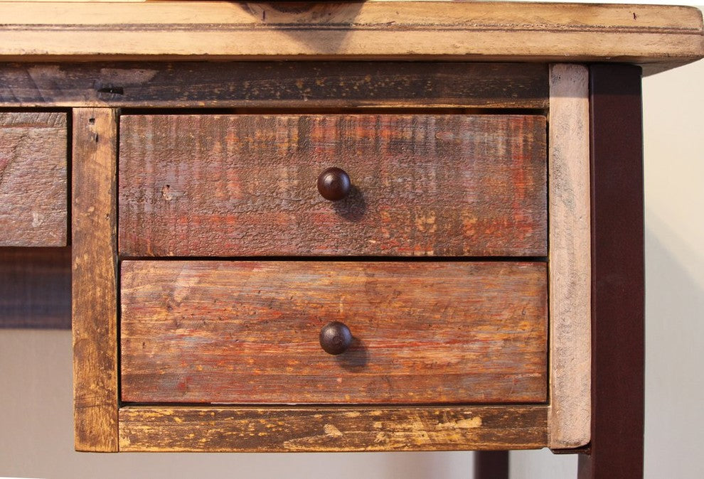 Bayshore Rustic Style 5-Drawer Writing Desk, Library Table