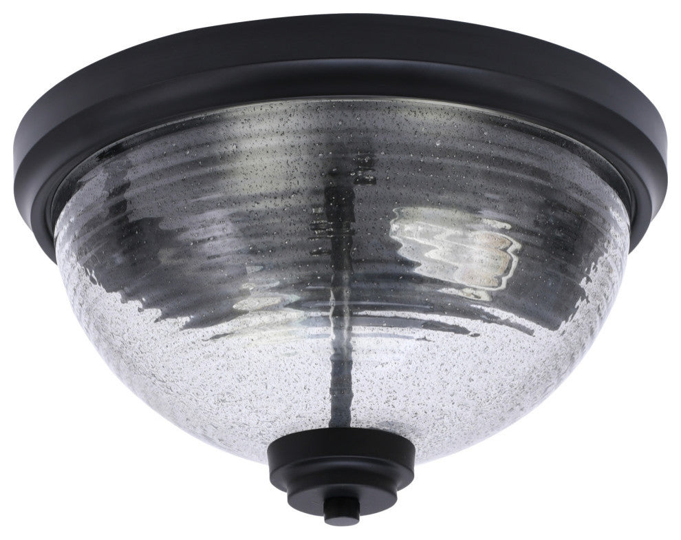 12" 2-Light Flush Mount Light, Matte Black, Smoke Ribbed Glass