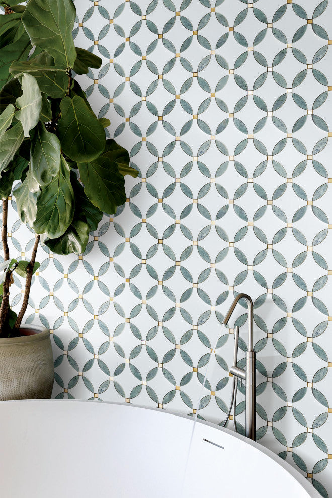 10 Pieces - Waterjet Marble and Metal Wall Mosaic Tile