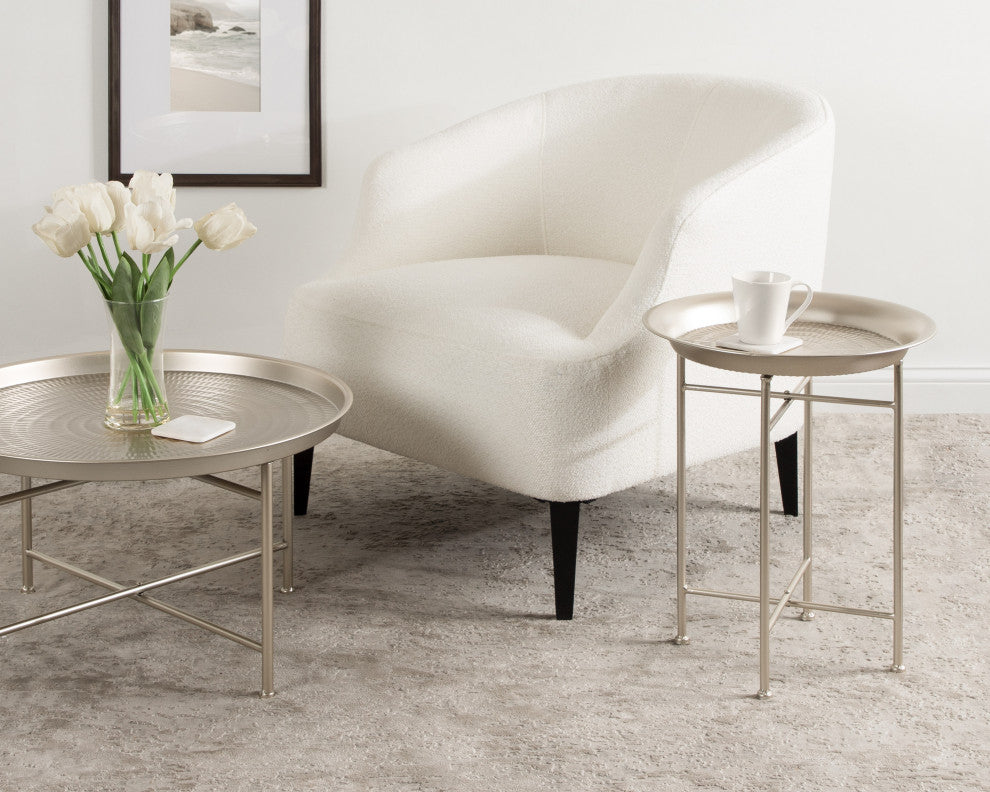 Mahdavi Round Metal Accent Table, Silver, 16.5x16.5x20.5