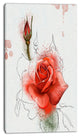 Red Watercolor Rose Sketch, Floral Canvas Art Print, 16"x32"
