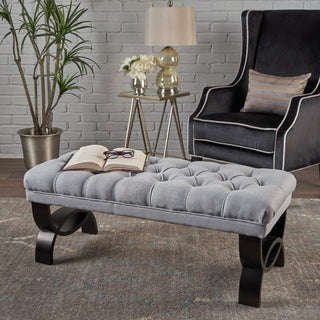 GDF Studio Reddington Tufted Fabric Ottoman Bench, Light Gray