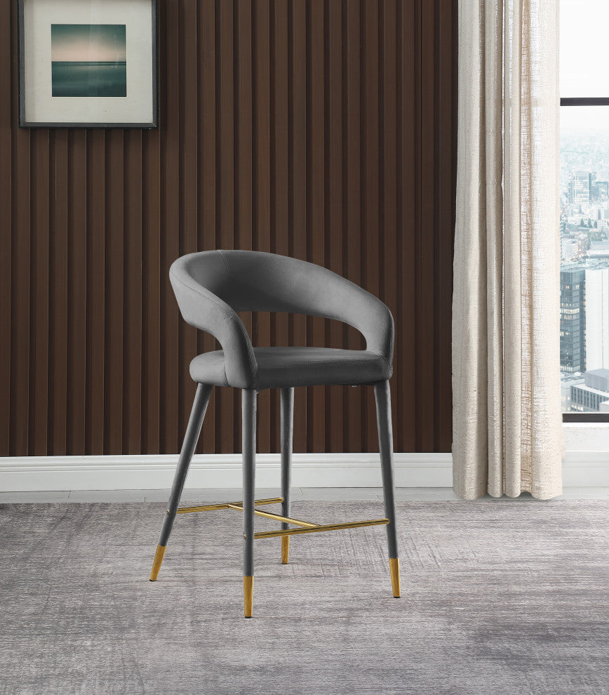 Destiny Counter Stool, Grey, Velvet