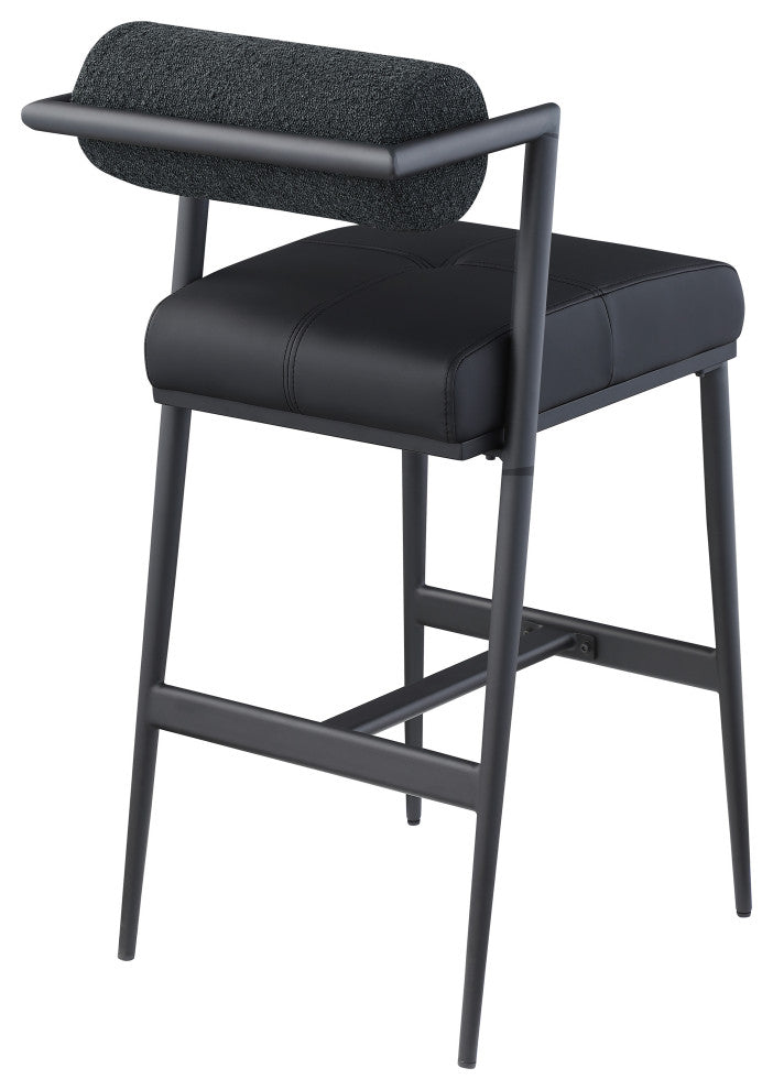 Stryker Boucle Fabric and Faux Leather Stool, Set of 2, Black