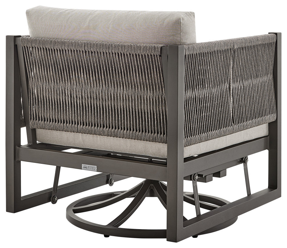 Cuffay Outdoor Patio Swivel Glider Lounge Chair, Aluminum With Gray Cushions, Brown