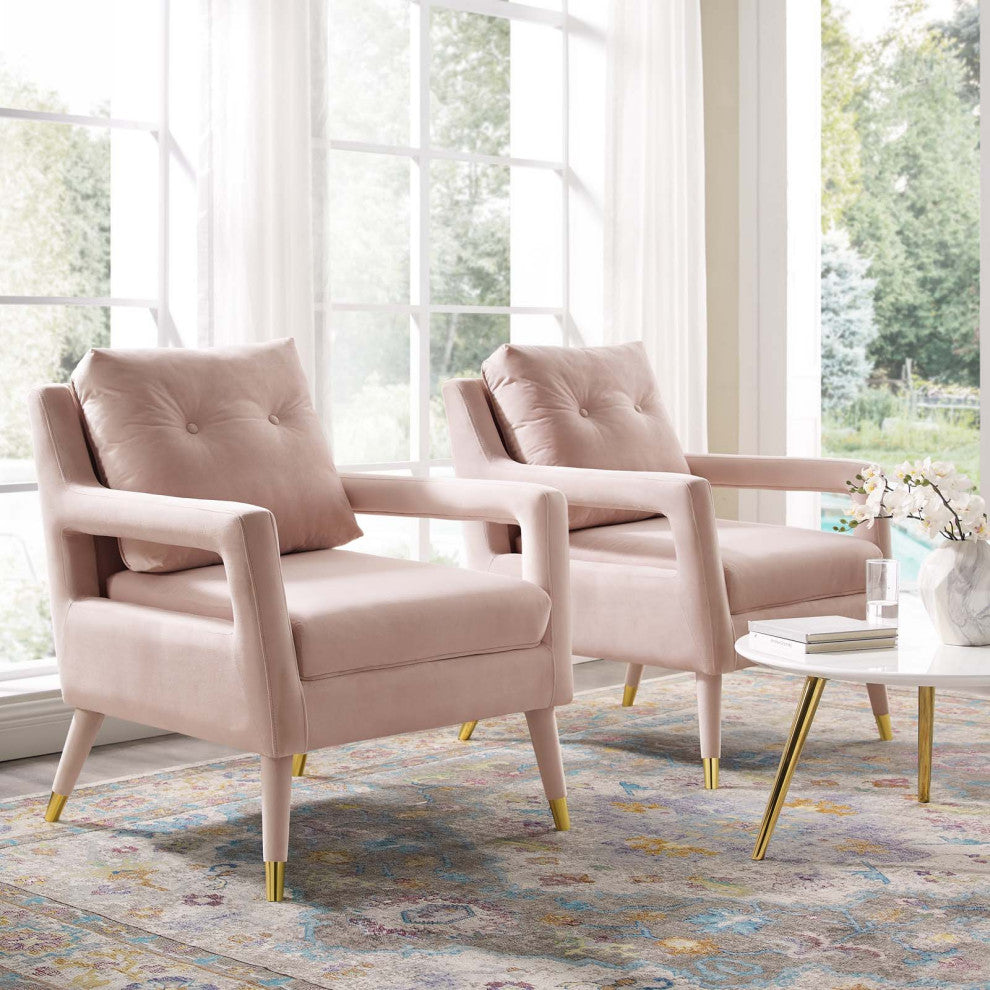 Armchair Accent Chair, Set of 2, Velvet, Pink, Modern, Living Lounge Hospitality