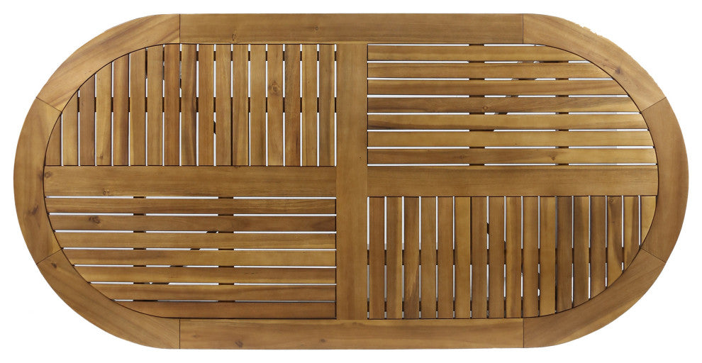 GDF Studio 7-Piece Polk Outdoor Acacia Wood and Wicker Dining Set, Teak/Brown