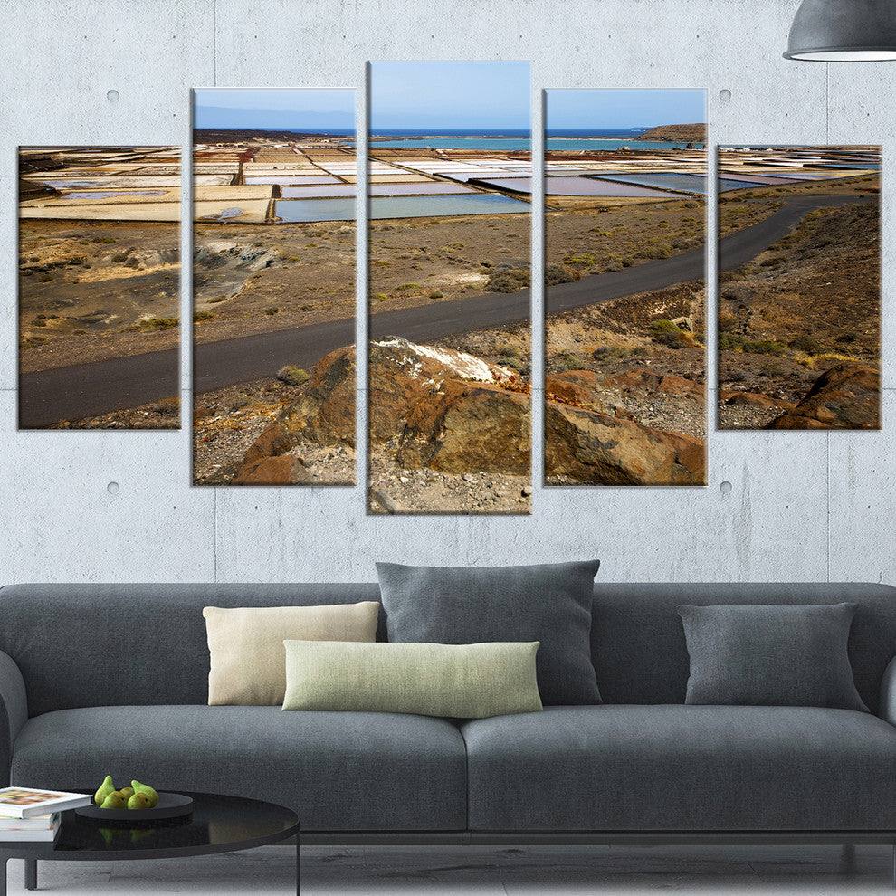"Salt in Lanzarote Spain Musk Pond" Seascape Wall Art, 5 Panels, 60"x32"