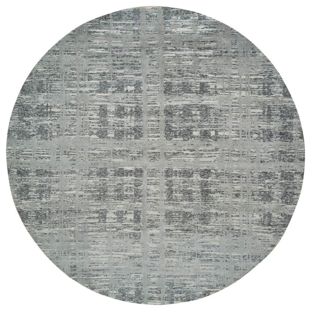 Dark Gray Hand Spun Undyed Wool,Hand Knotted,Round Oriental Rug, 10'1"x10'1"