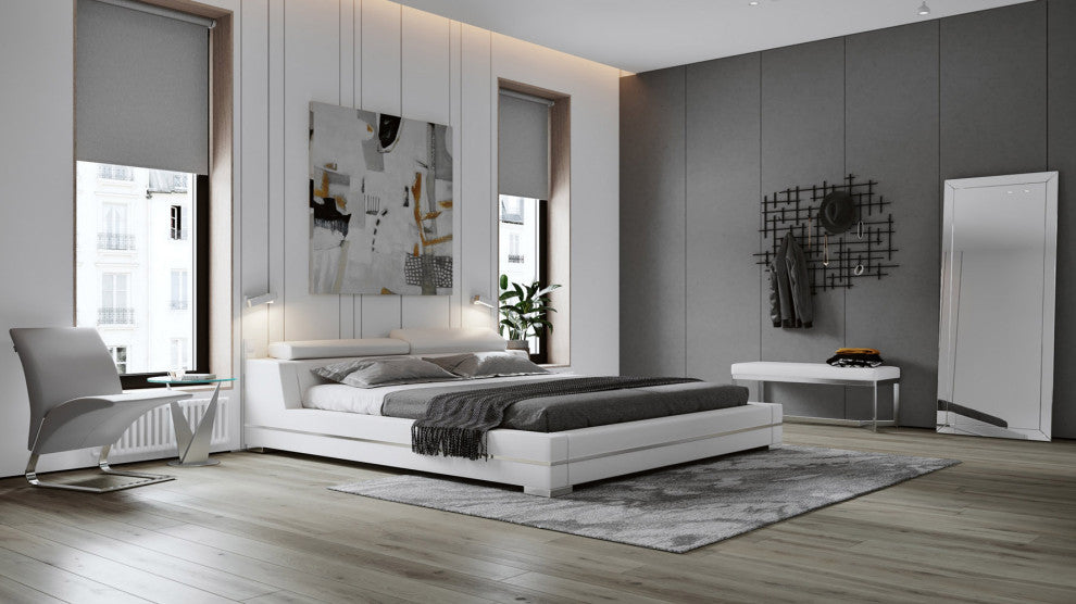 Hera White Leather Platform Bed, California King