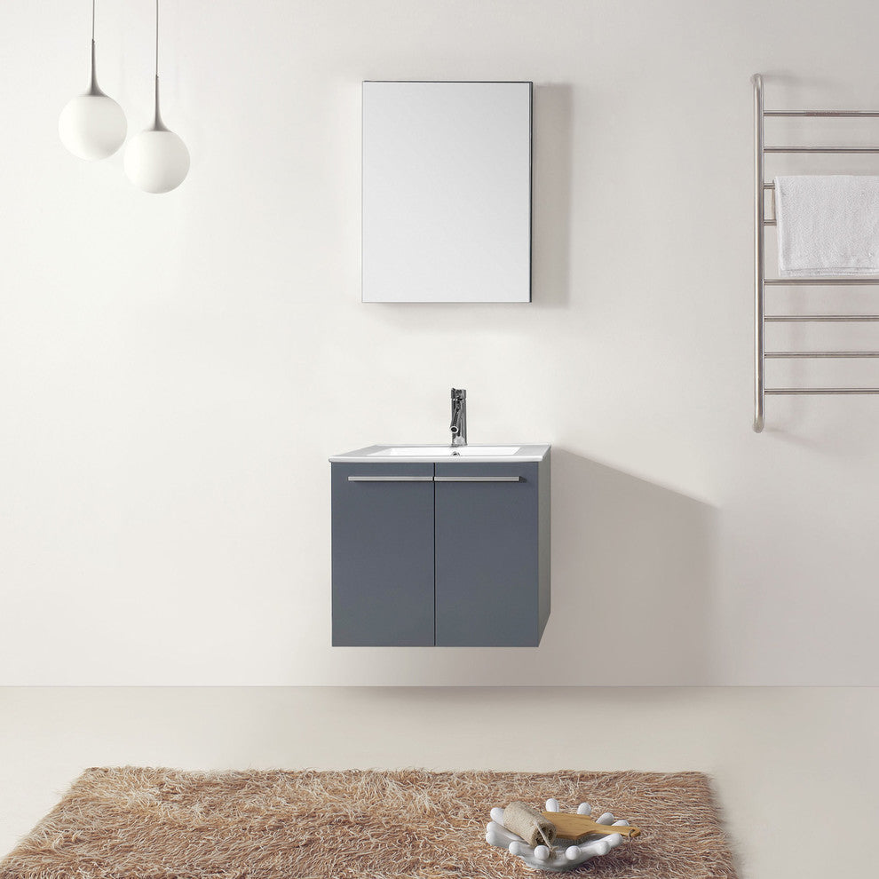Midori 24" Single Square Sink Grey Top Vanity in Grey with Brushed Nickel Faucet
