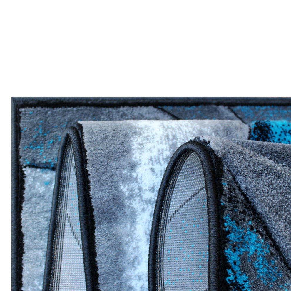 Angie Collection Rectangle 5' x 7' Turquoise Ocean Waves Pattern Area Rug