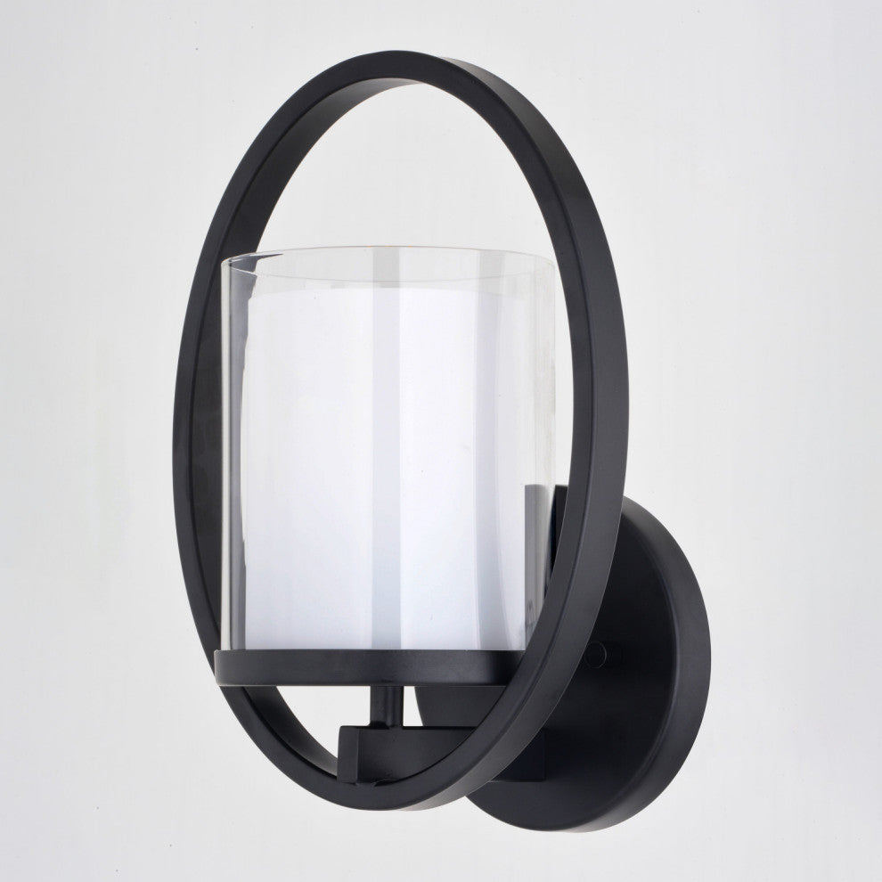Princeton 1-Light Black Transitional Wall Sconce White Glass