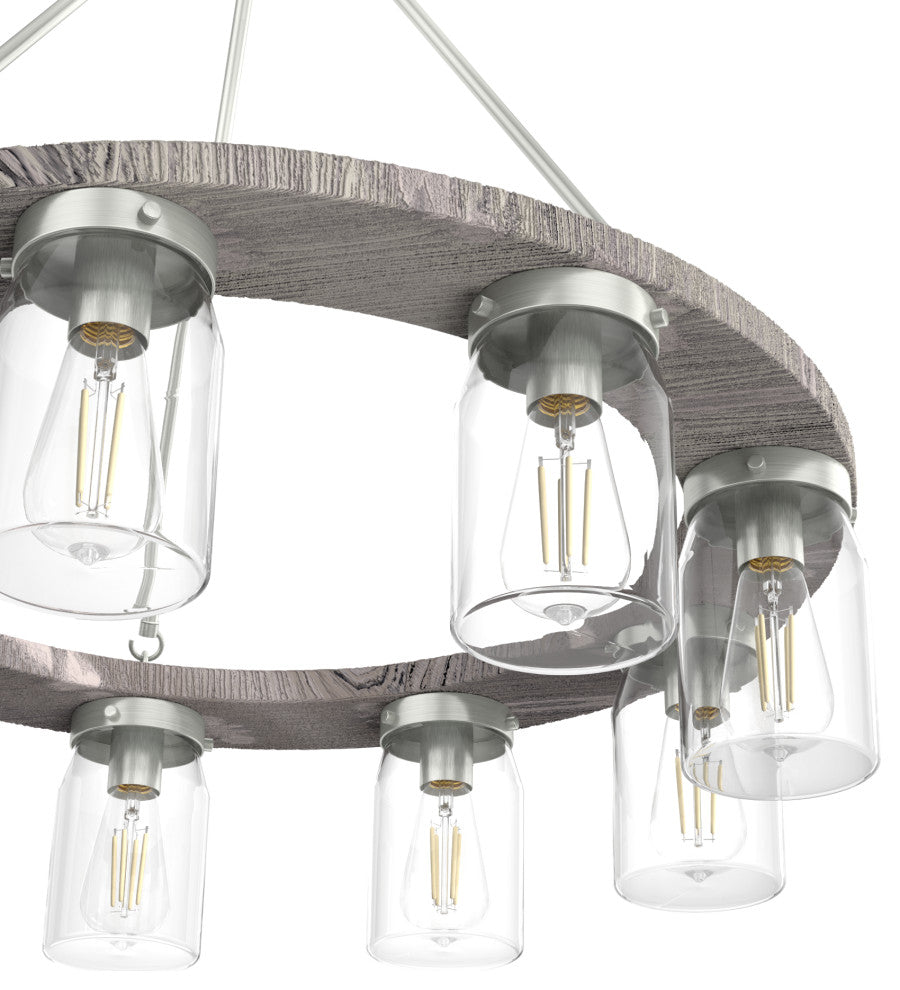 Devon Park Brushed Nickel and Grey Wood 9 Light Chandelier Ceiling Light Fixture