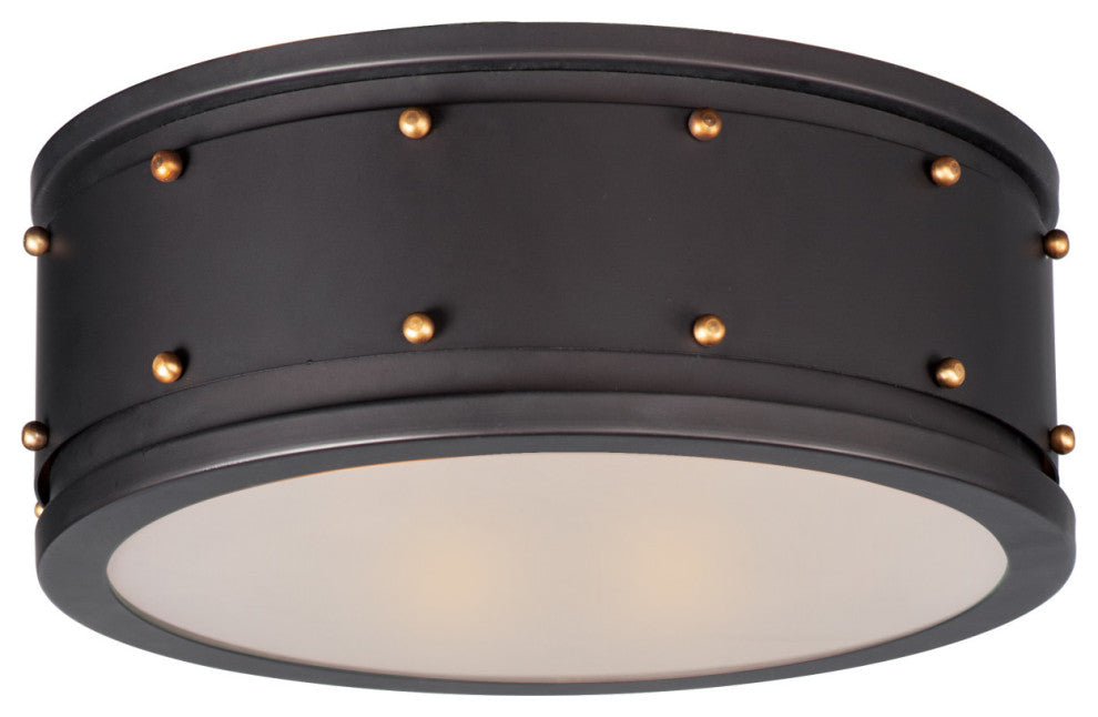 Maxim 25160 Trestle 2 Light 13"W Flush Mount Drum Ceiling Fixture - Oil Rubbed