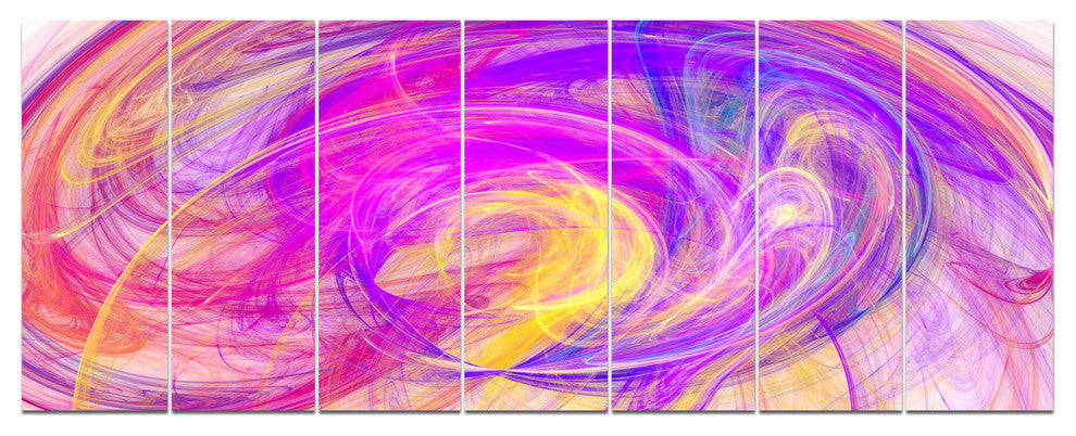 Purple Mystic Psychedelic Texture, Abstract Art on Canvas, 83"x32", 7 Panels