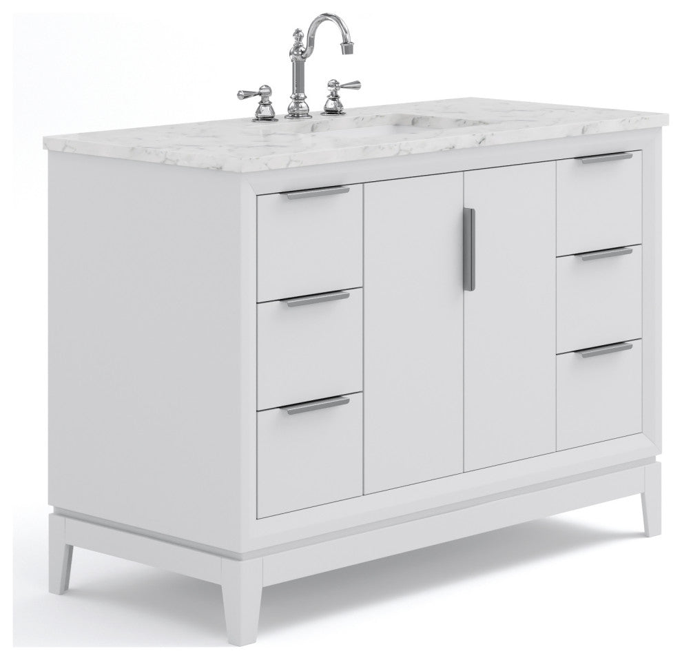 Elizabeth 48" Single Sink Carrara White Marble Vanity, Pure White