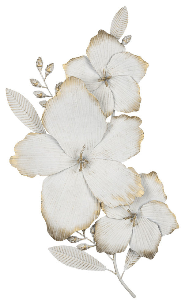 White and Gold Full Bloom Metal Flower Wall Decor
