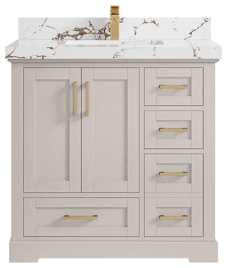 Boston 36" Center Sink Bath Vanity in Fine Grain 2" Viola Brown