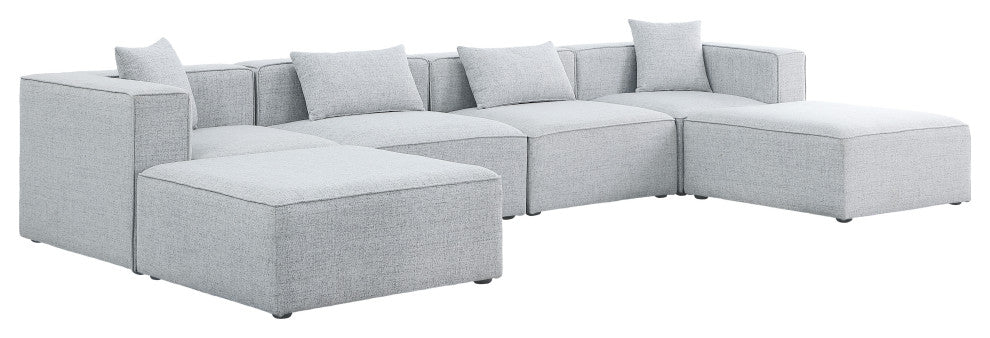 Cube Upholstered Modular Sectional, Gray, 6-Piece: 2 Armless Chair, 2 Corner Chair, 2 Ottoman, Linen Texured Fabric