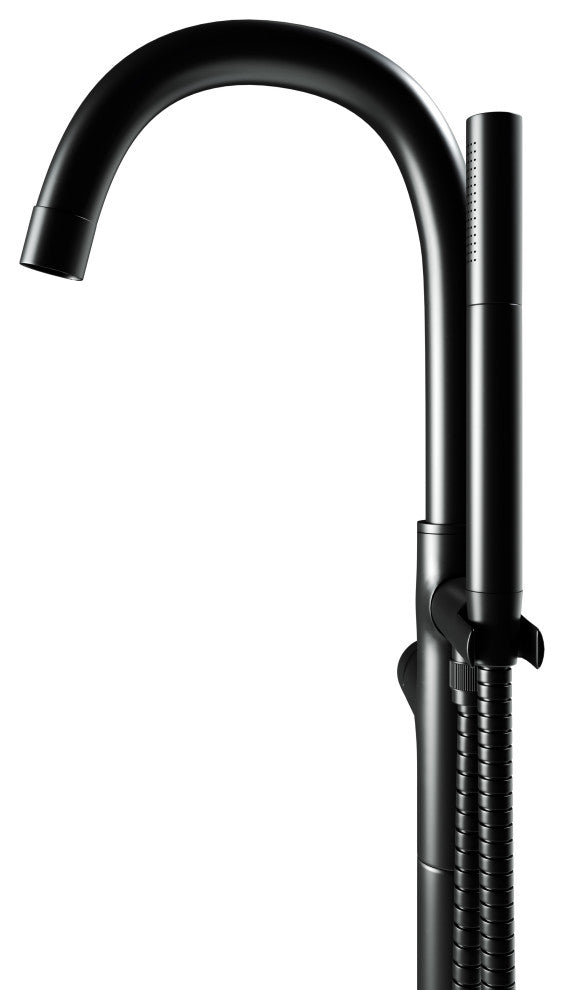 CastelloUSA Neptune Freestanding Tub Filler Faucet, Matte Black, Standard Handle
