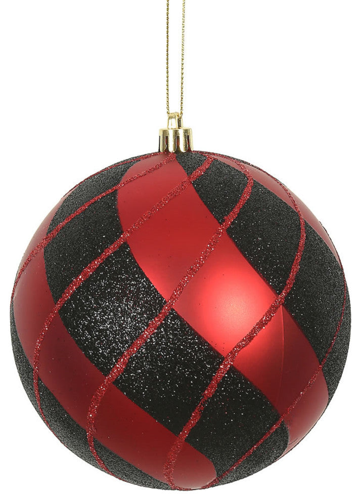 4.75" Red-Black Swirl Plaid Ball 4-Pack