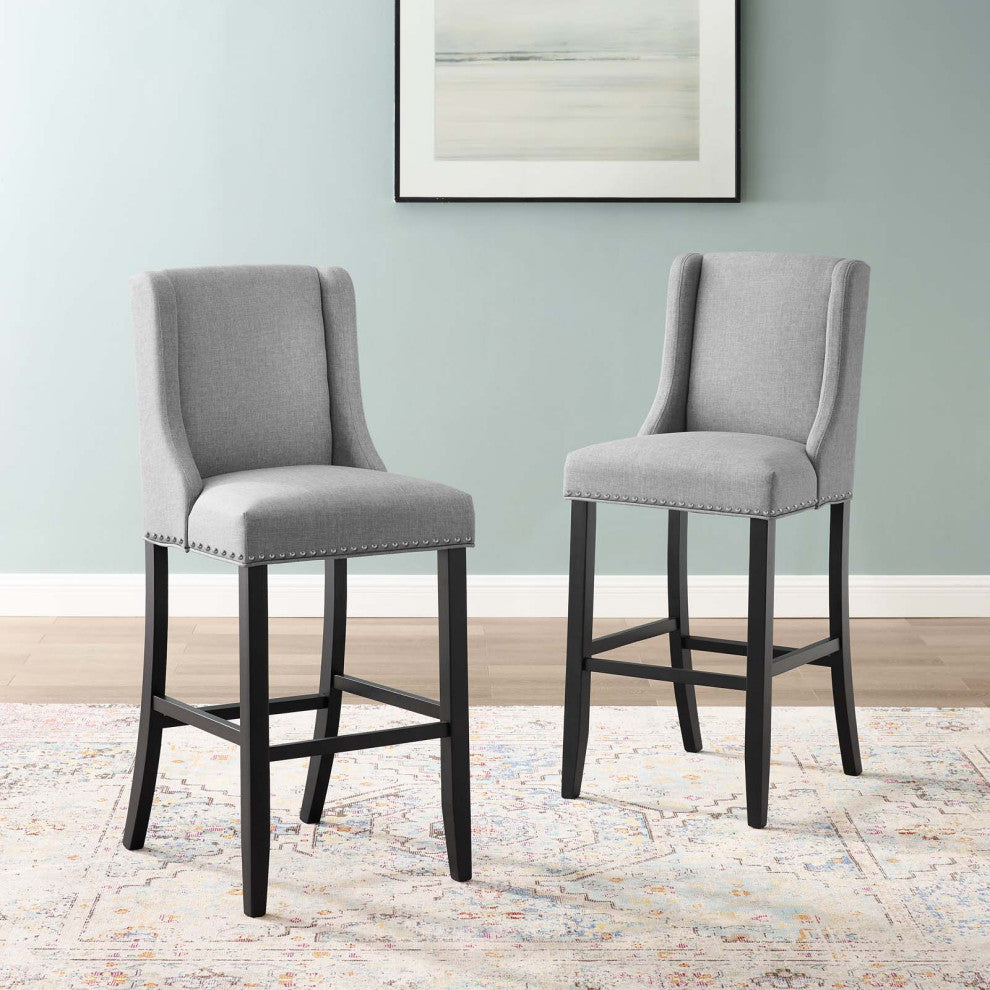 Bar Stool Chair Barstool, Set of 2, Fabric, Wood, Gray, Modern, Bar Pub