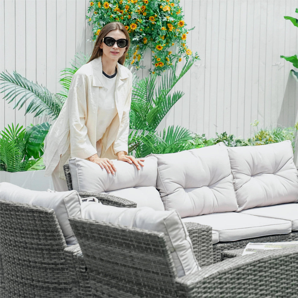 Patio 6-Piece Wicker Sofa Conversation Set With Cushions, Gray