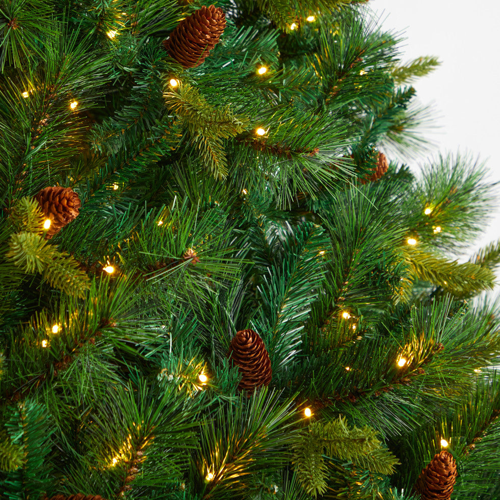 8' West Virginia Full Bodied Mixed Pine Faux Xmas Tree W/700 Lights & Pinecones