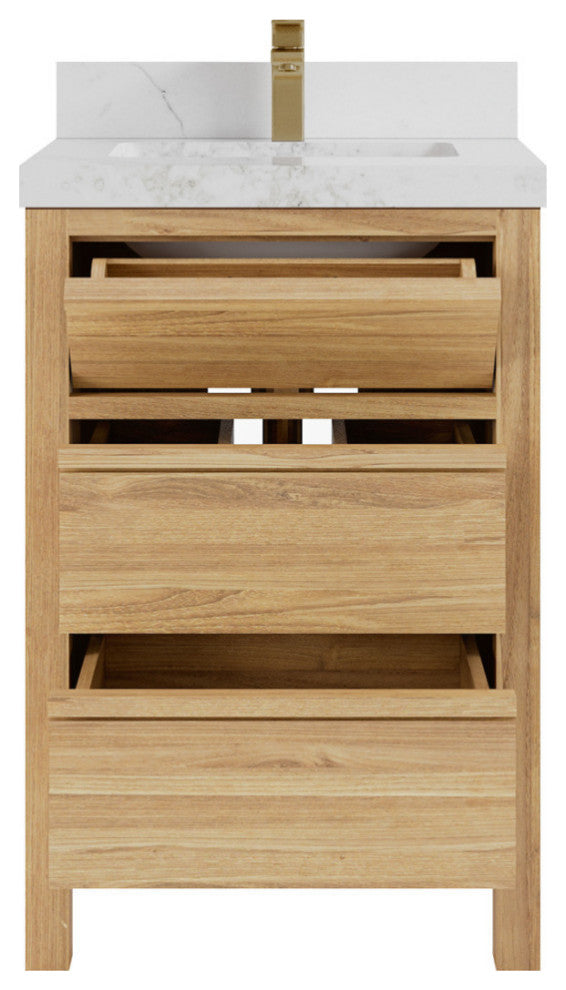 Elizabeth 24 Single Sink Bath Vanity in Light Natural Teak 2" Calacatta Nuvo