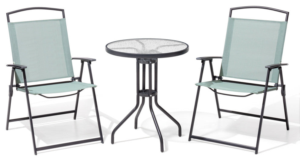 3-Piece Patio Bistro Set, Outdoor Folding Chairs and Table Set, Green