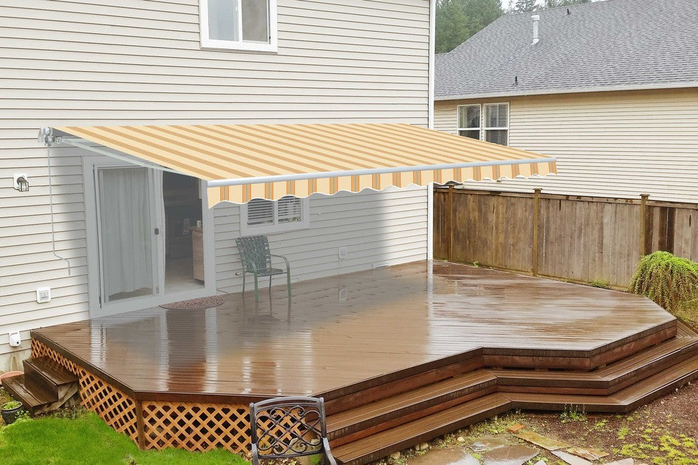 Aleko Retractable Motorized Awning, 16'x10', Multistripe Yellow
