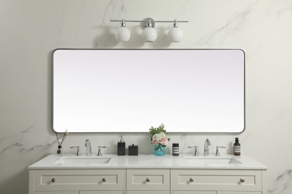 Soft Corner Metal Rectangle Mirror 32X72 Inch, Silver