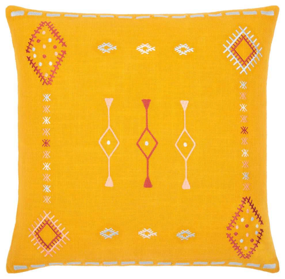 Surya Zina Mustard Pillow Shell With Polyester Insert 18"H X 18"W