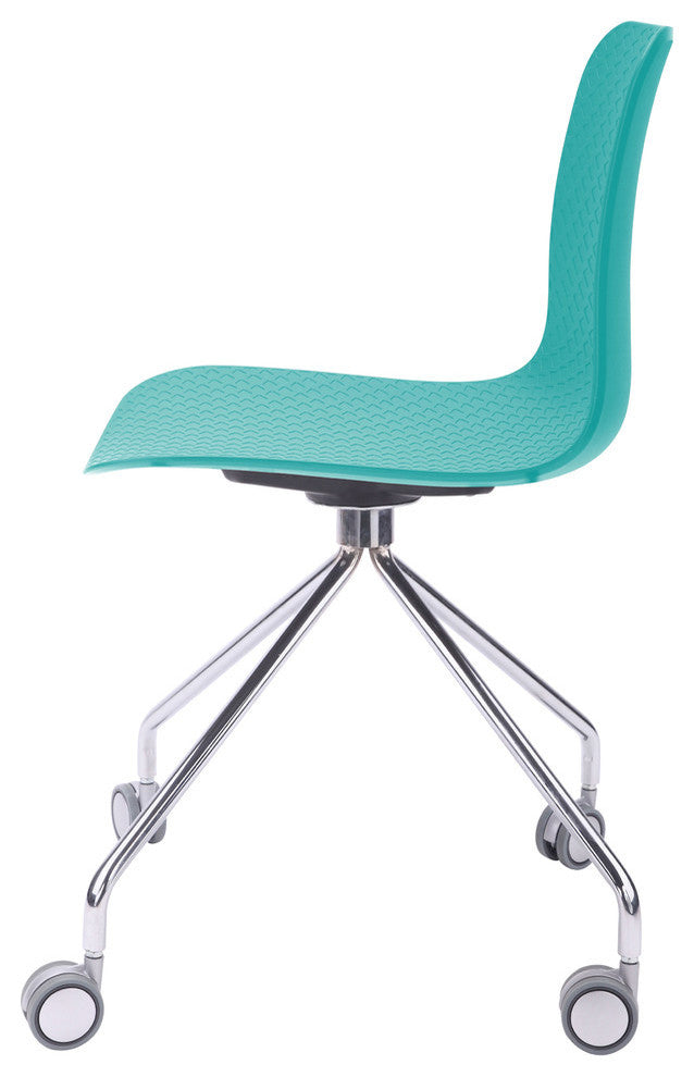 Hebe Series Office Chairs Molded Seat With Chrome Wheel Leg, Set of 2, Turquoise