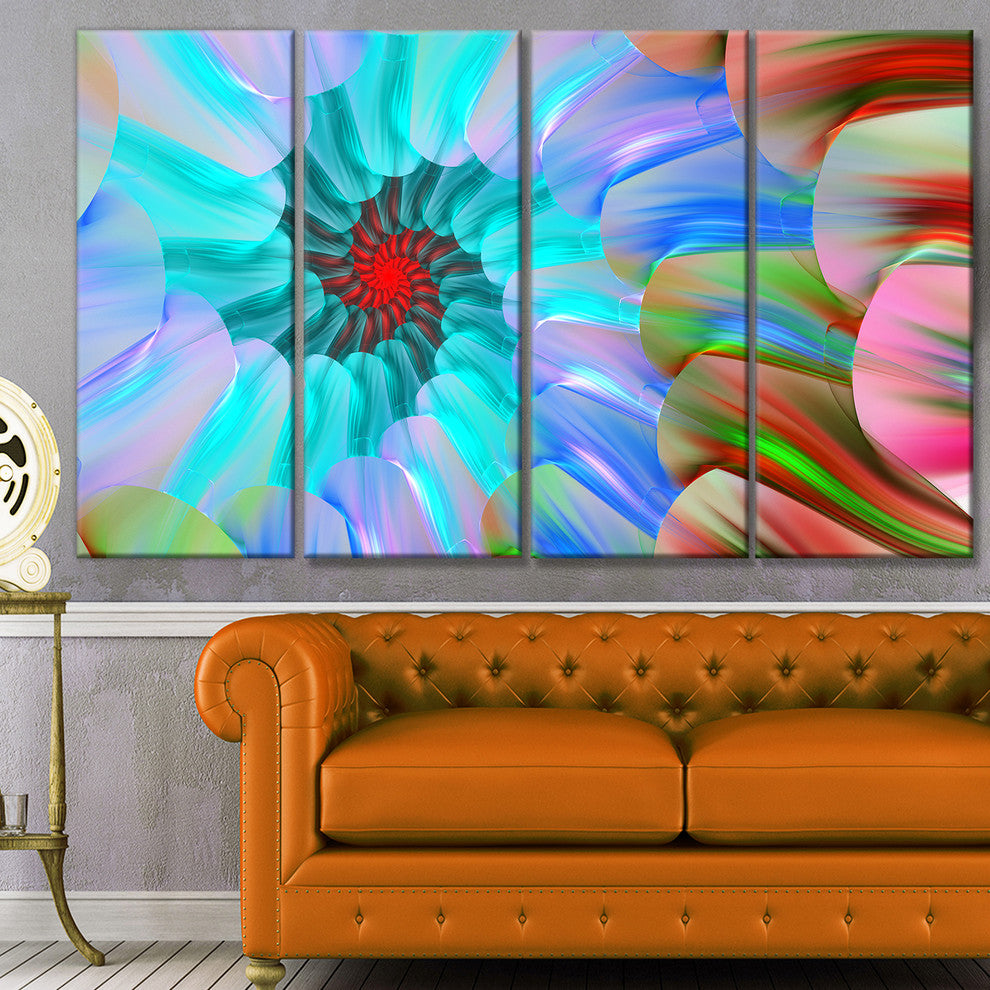 Blue Colored Stain Glass with Spirals, Floral Canvas Print, 48"x28", 4 Panels