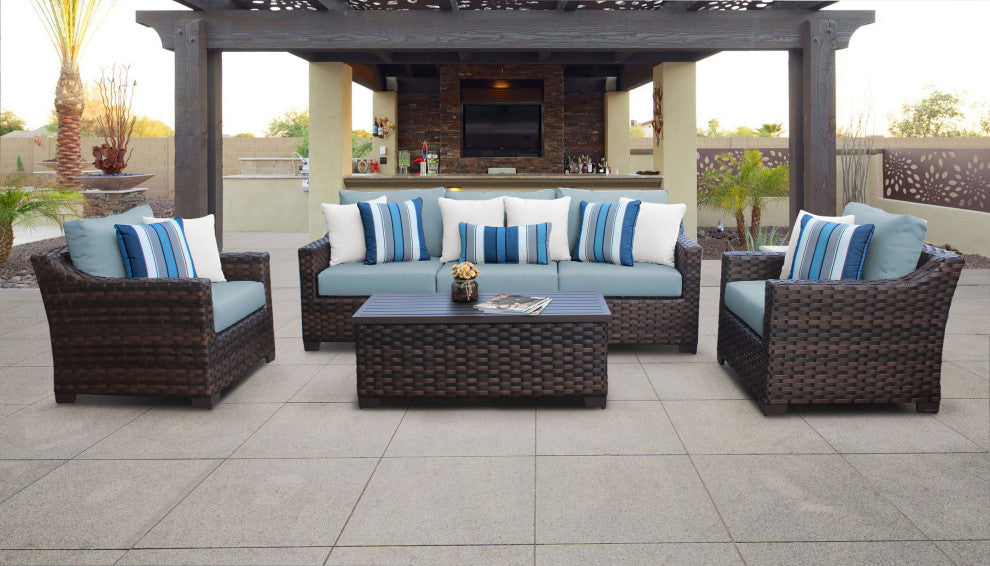 kathy ireland River Brook 6 Piece Wicker Patio Furniture Set, Tranquil