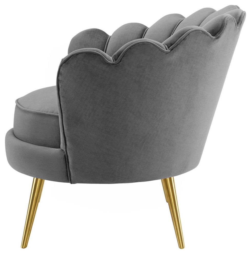 Lounge Accent Side Chair Armchair, Velvet Fabric Metal Steel, Grey Gray