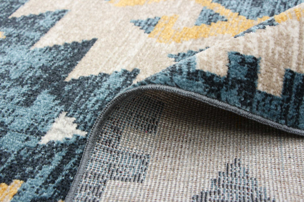 Aqua Mosaic Area Rug, Taupe/Blue, 5'x7'