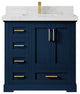 Cambridge 36 Center Sink Bath Vanity in Hale Navy Blue 2" Calacatta Nuvo