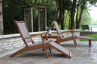 Gray Wicker and Eucalyptus Lounger With Built-In Ottoman