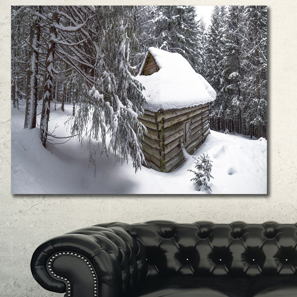 House in Magic Winter Forest, Landscape Canvas Art Print, 40"x30"
