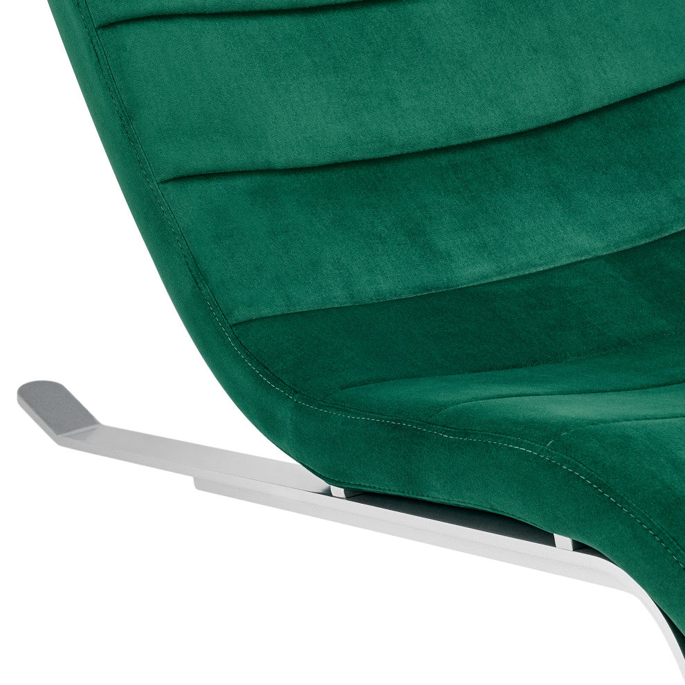 Gilda Lounge Chair, Green Velvet With Silver Base