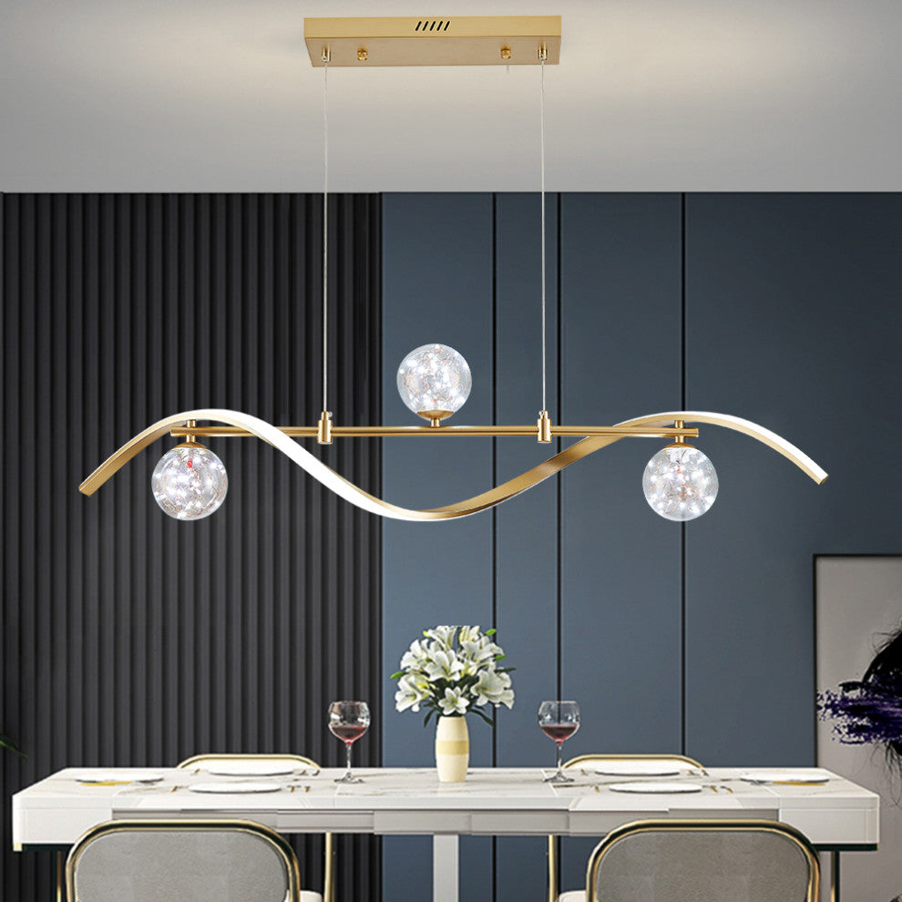 4-Light Linear Kitchen Island Lighting in Gold with Glass Globe Shade Dimmable