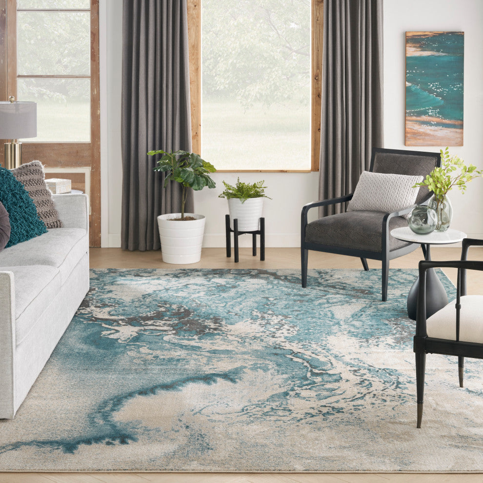 Nourison Maxell 9' x 12' Ivory/Teal Modern Indoor Area Rug