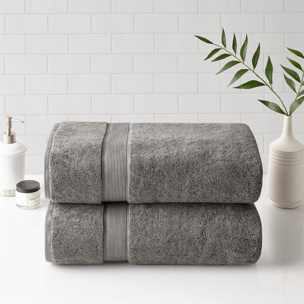 Madison Park Signature 800gsm 2-Piece Oversized Bath Sheet Towel Set, Dark Grey