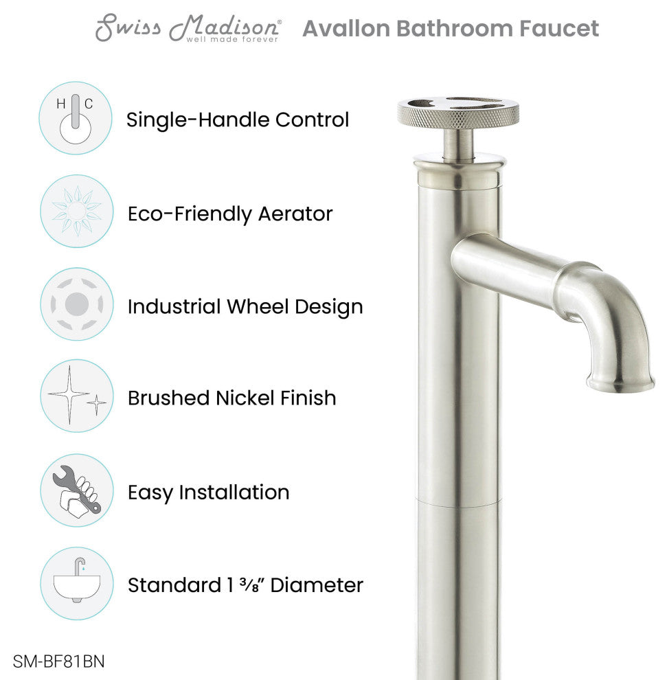 Avallon 12" Single Handle, Bathroom Faucet, Brushed Nickel